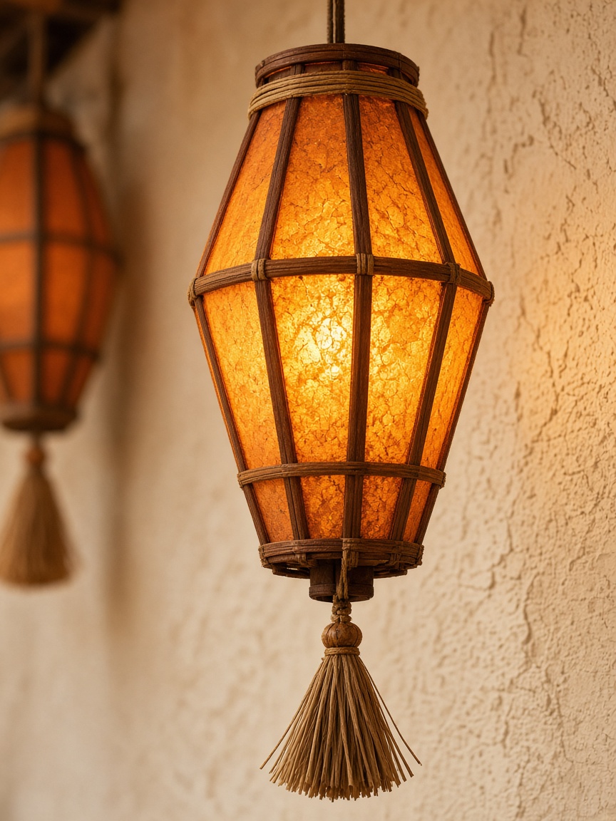 A glowing traditional Thai paper lantern