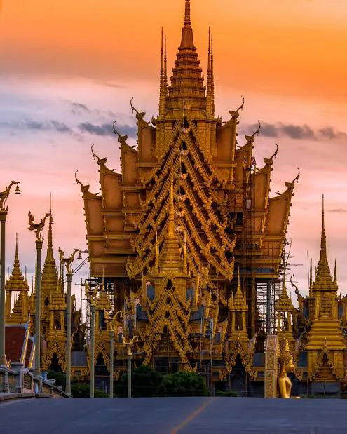 Golden Maha Viharn of Wat Chan Tawan Tok at sunset