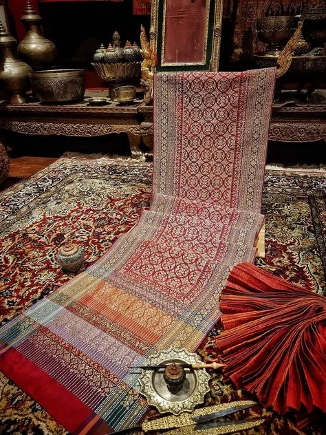 Thai textile cloth detail showing traditional handwoven pattern