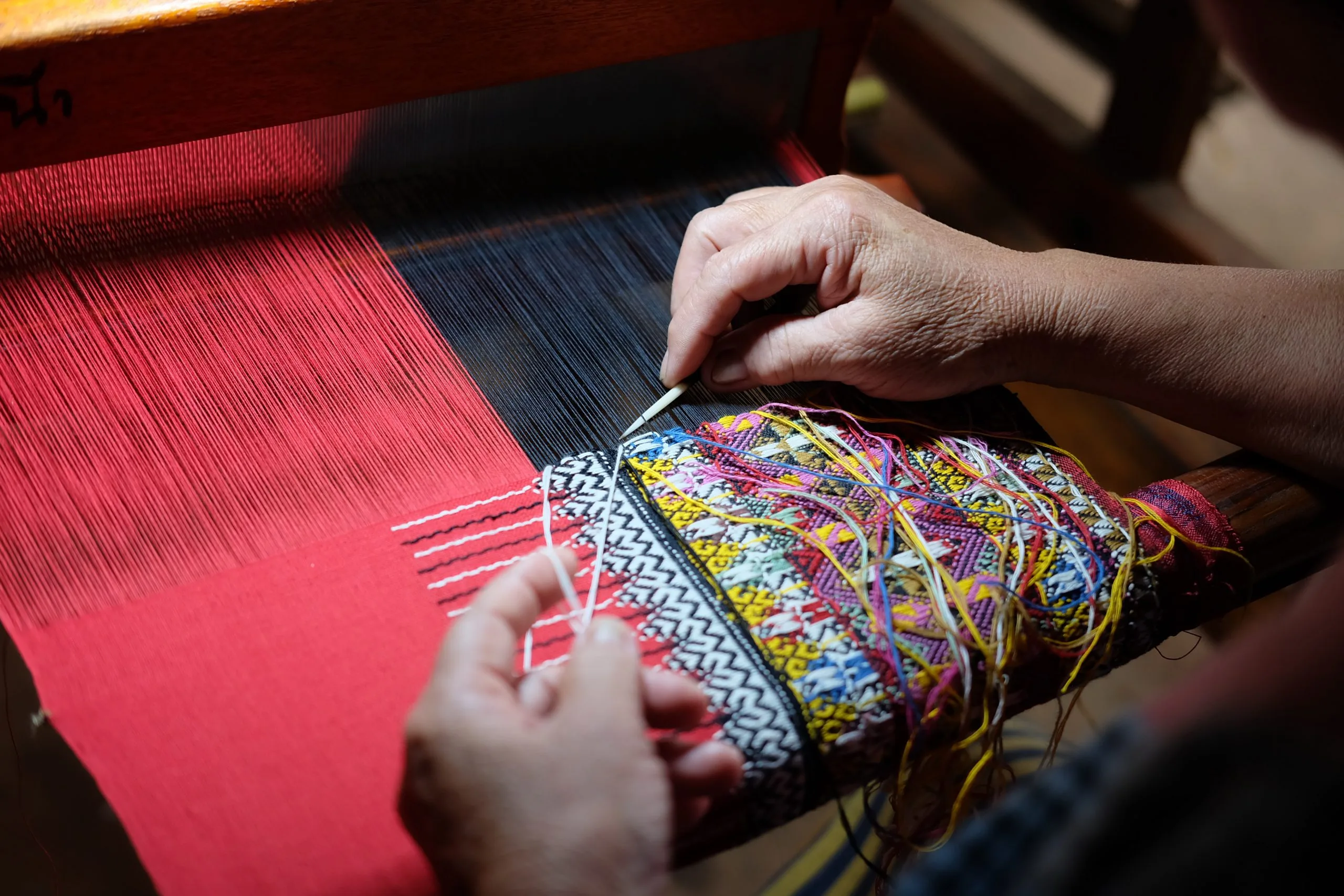 Northern Thai Lanna textile cloth with traditional woven pattern