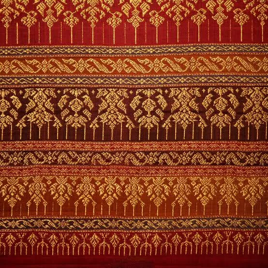 Southern Thai yok raised cloth with silver or gold thread detail