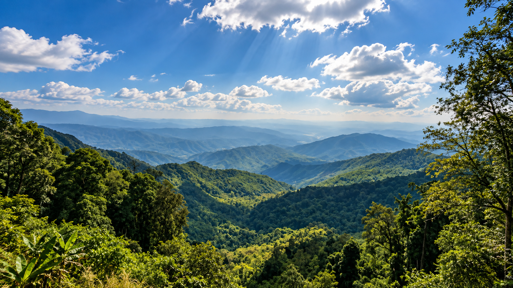 Highland evergreen forest and layered mountain ridges in Doi Phu Kha National Park, Nan