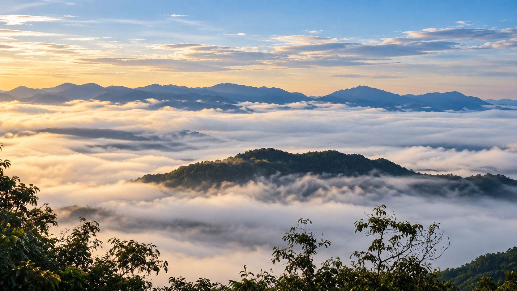 Mountain ridges and mist in Doi Phu Kha National Park, Nan