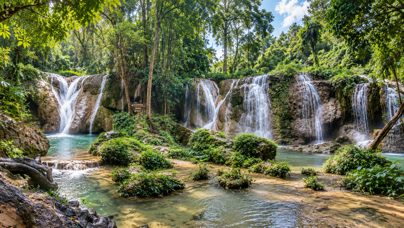 Limestone waterfall cascade in forest at Doi Phu Nang National Park, Phayao