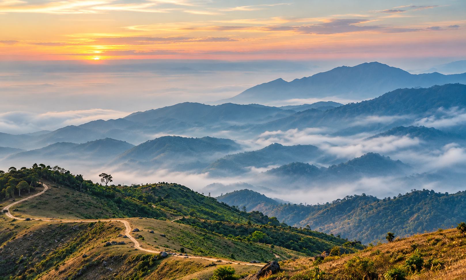 Sunrise and sea of mist over Doi Soi Malai National Park, the Roof of Tak, Thailand
