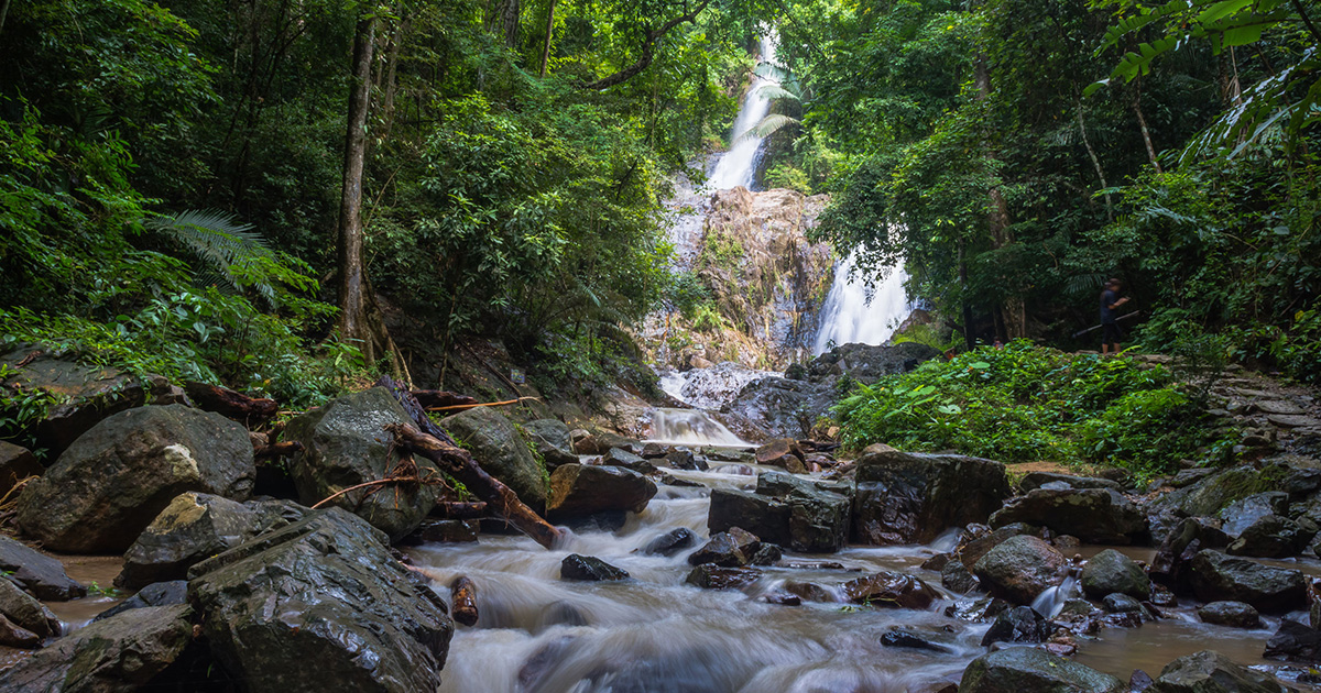 Huai To Waterfall cascading through rainforest in Khao Phanom Bencha National Park, Krabi