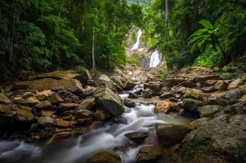 Forest stream and rocky cascade in Khao Phanom Bencha National Park, Krabi