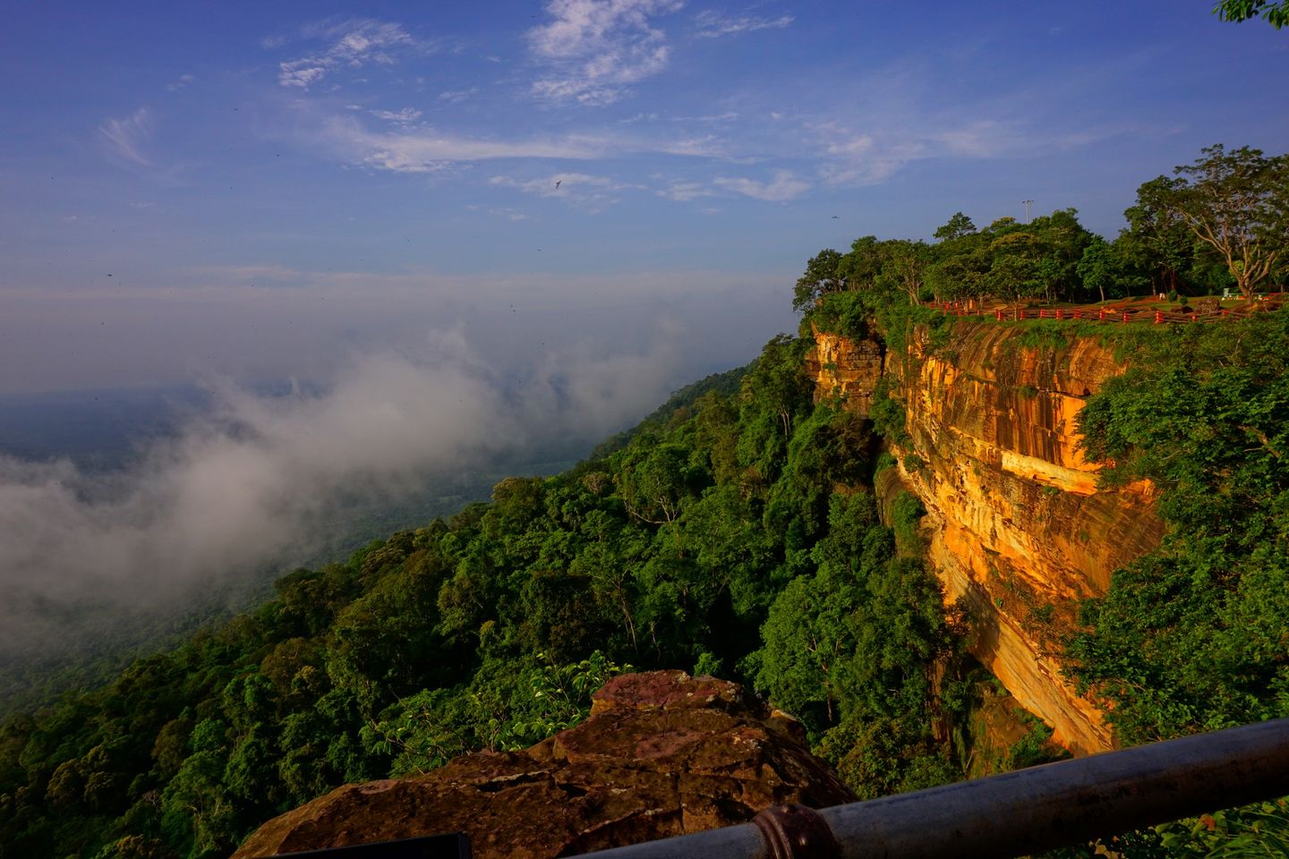 Red sandstone cliff of Pha Mo I Daeng in Khao Phra Wihan National Park, Si Sa Ket
