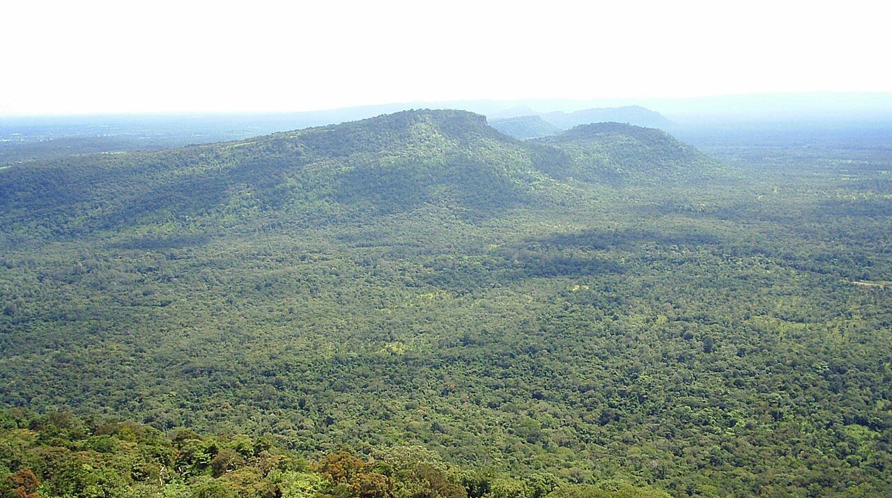 Forested Phanom Dong Rak ridges stretching toward the Cambodian plains from Khao Phra Wihan National Park