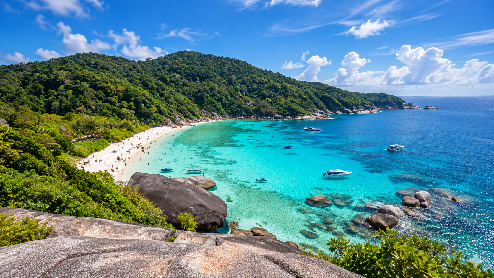 Granite islands, white sand and turquoise Andaman water at Mu Ko Similan National Park