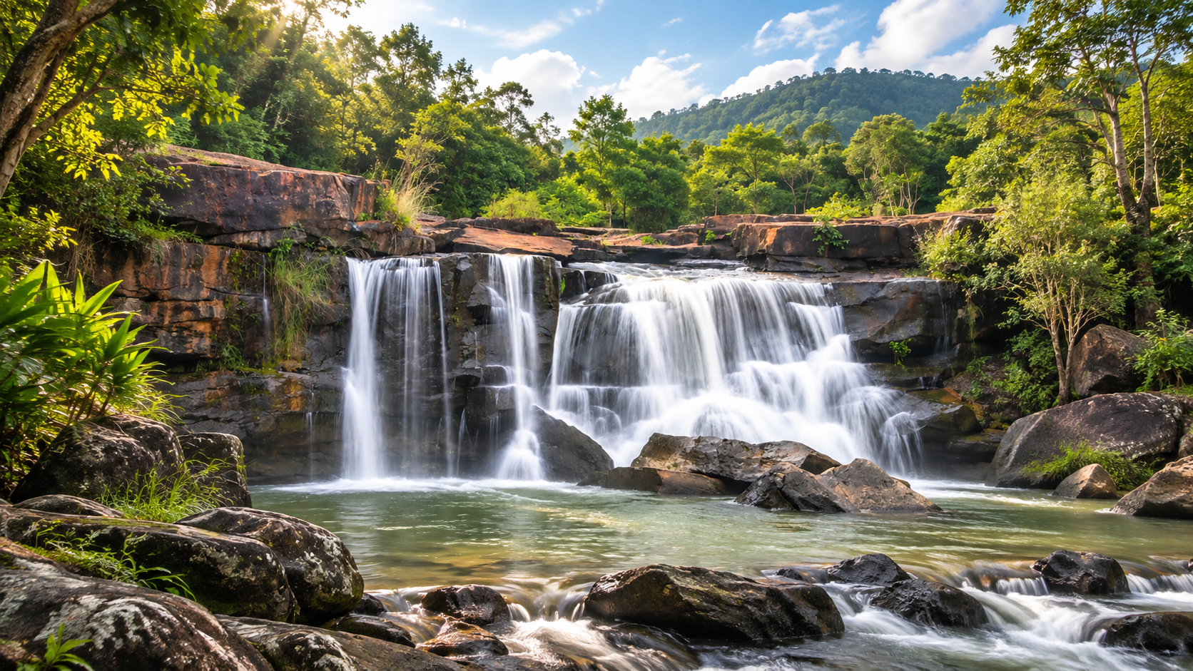 Woodland trail and green canopy in the Na Yung–Nam Som forest landscape