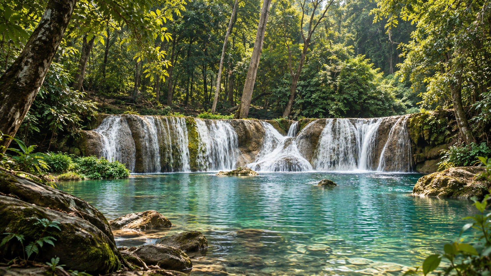 Rock terraces and shallow pools at Chet Sao Noi Waterfall, Saraburi