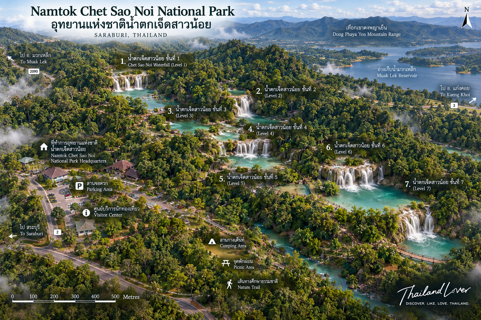 Map of Namtok Chet Sao Noi National Park across Saraburi and Nakhon Ratchasima