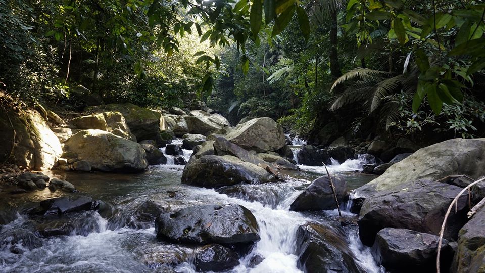 Granite rock shelves and flowing water along the Khlong Kaeo stream