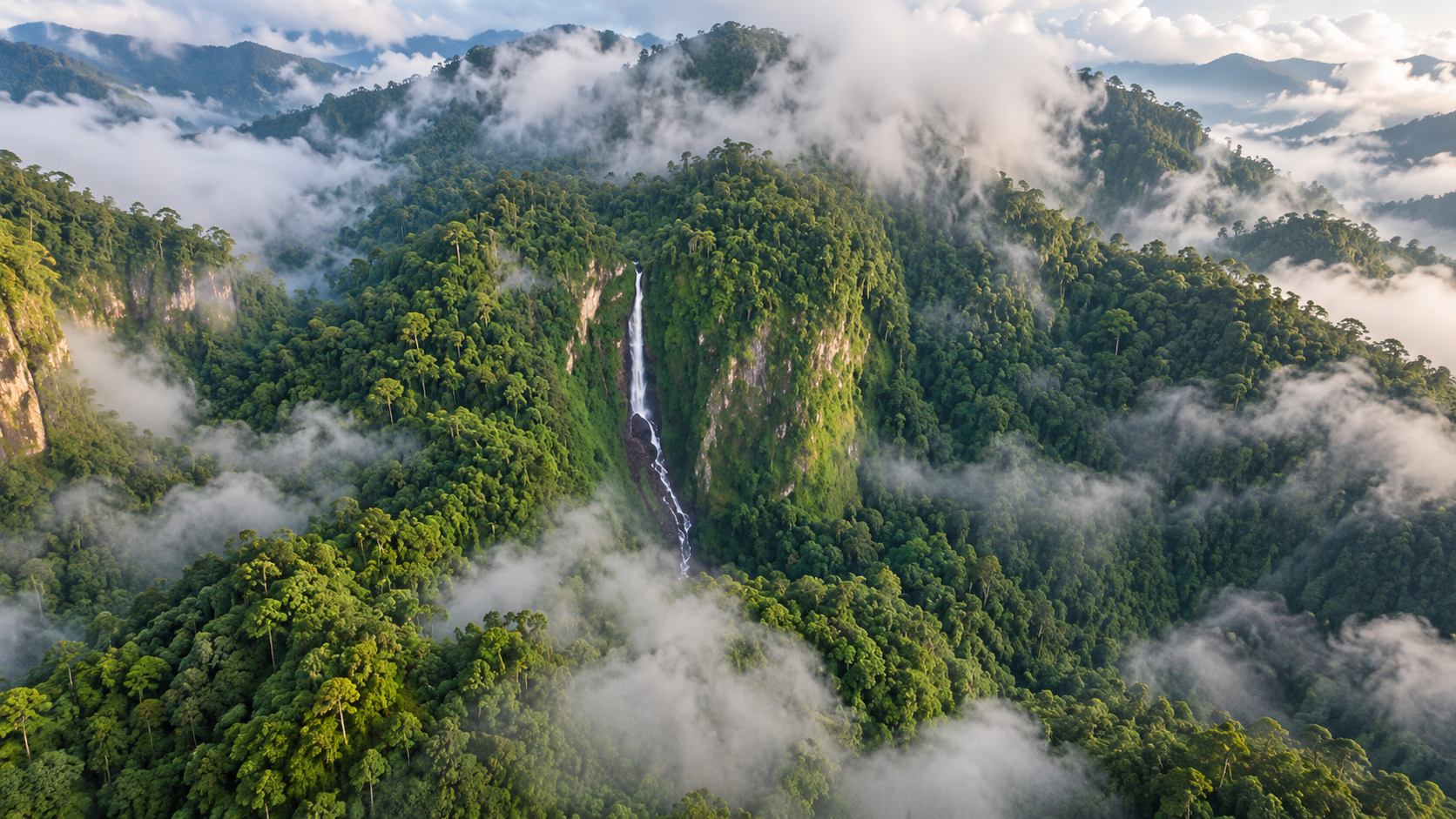 Mountain forest and waterfall landscape at Namtok Mae Surin National Park, Mae Hong Son