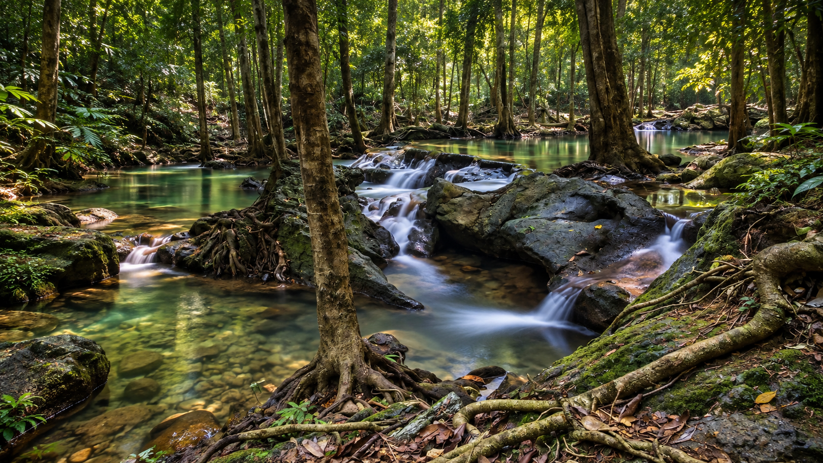 Emerald-green pools at Namtok Si Khit Waterfall