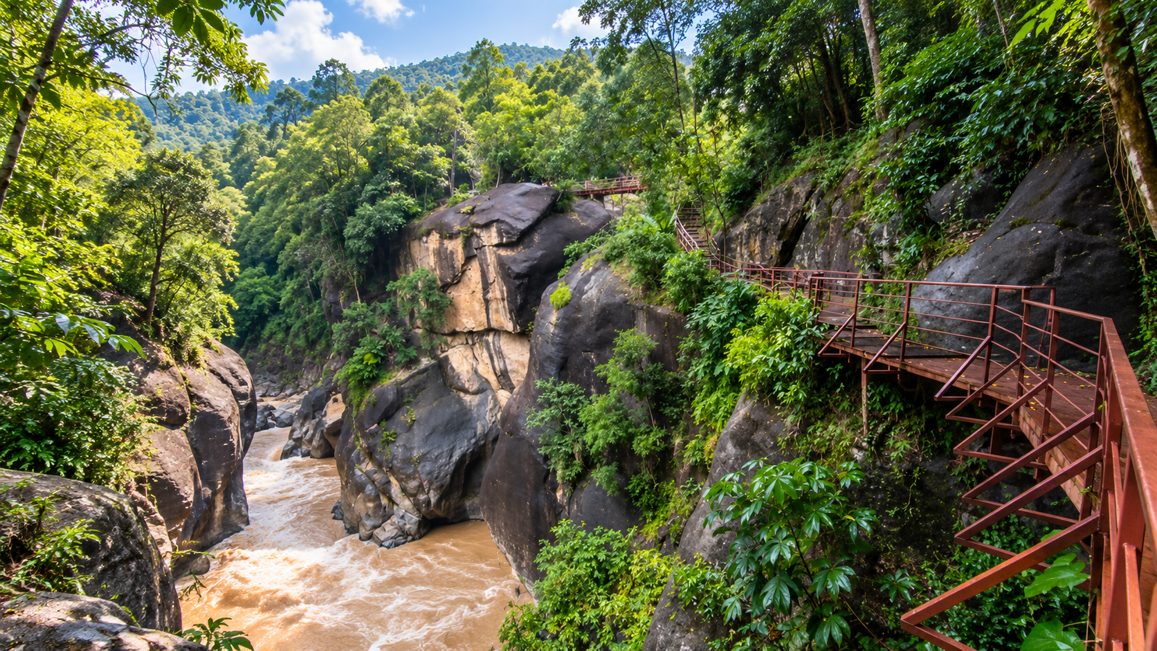 Op Luang Gorge and Mae Chaem River surrounded by mountains in Chiang Mai Thailand