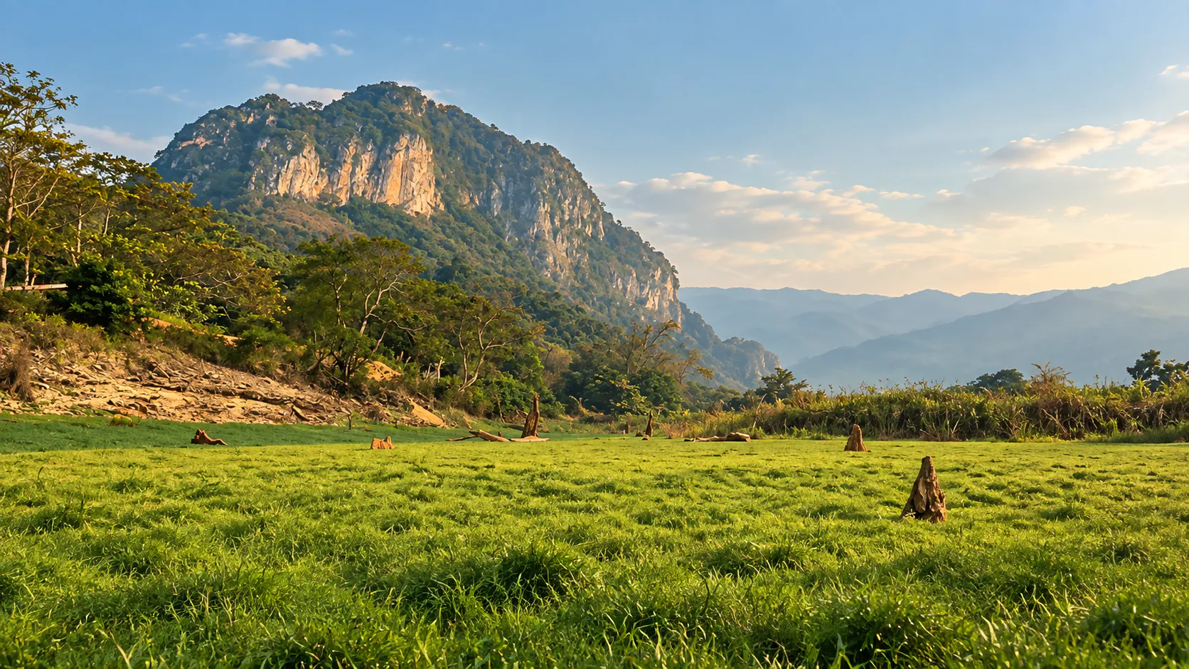 Mountain ridges and forested valleys at Tham Sakoen National Park, Nan and Phayao
