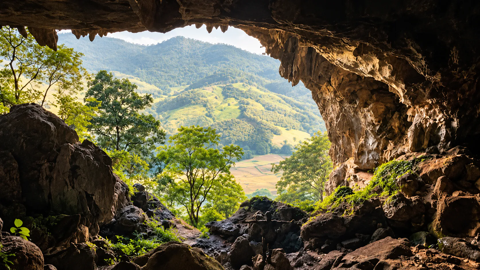 Waterfall and mountain forest scenery in Tham Sakoen National Park, Nan