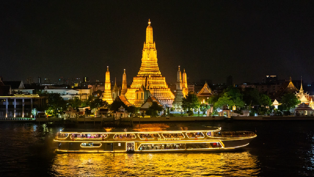 Temple lights reflecting on the Chao Phraya River