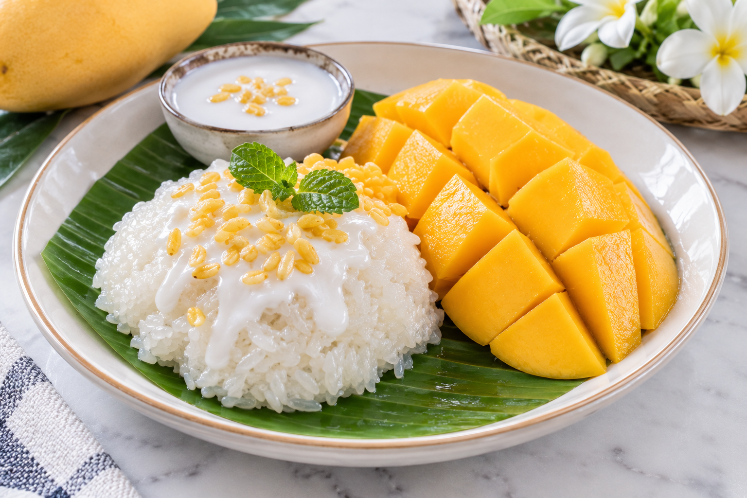 Khao Niao Mamuang, mango sticky rice with coconut cream