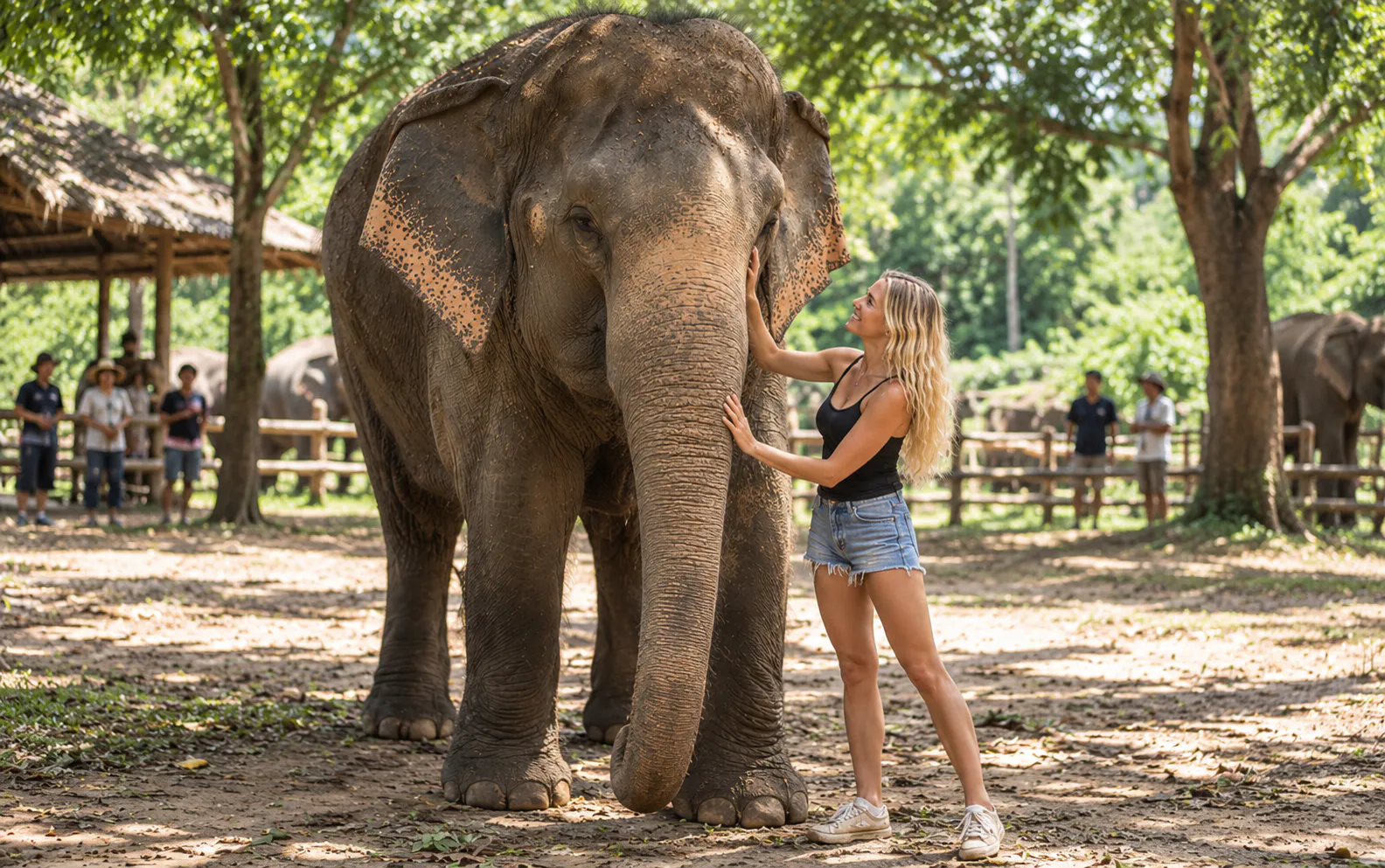 Walking and observing elephants in a forest sanctuary
