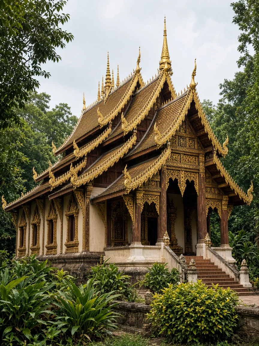 Golden multi-tiered Lanna temple roof