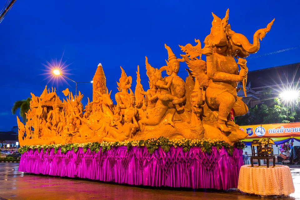Massive carved beeswax candle float at Ubon Ratchathani