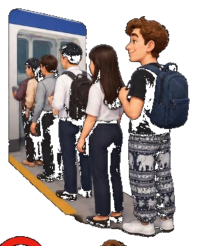 Passengers queuing politely at the train door