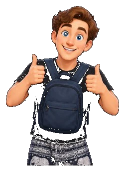Tourist wearing backpack on the front with thumbs up